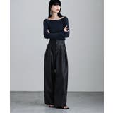 ブラック | etoll エトル ウォッシャブルフェイクレザータックワイドパンツ | Fashion Letter