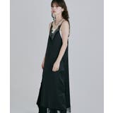 ブラック | etoll エトル ランジェリー風サテンレースキャミワンピ | Fashion Letter