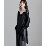 ブラック | etoll エトル ランジェリー風サテンアシンメトリーキャミソール | Fashion Letter