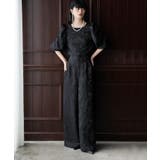 ブラック | etoll エトル ジャガードクロップブラウス＆タックワイドパンツセットアップ | Fashion Letter