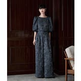 ブルーグレー | etoll エトル ジャガードクロップブラウス＆タックワイドパンツセットアップ | Fashion Letter