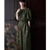カーキ | etoll エトル ジャガードクロップブラウス＆タックワイドパンツセットアップ | Fashion Letter