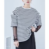ボーダー カットアウト ビッグ5分袖Tシャツ | Fashion Letter | 詳細画像14 