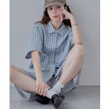 ブルー | etoll エトル ハーフスリーブオーバーチェックシャツ | Fashion Letter