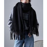 ブラック | etoll エトル フリンジシャギーボリュームマフラー | Fashion Letter