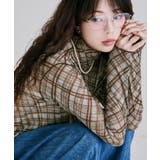 ブルー | etoll エトル チェック柄シアーボトルネックトップス | Fashion Letter
