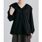 ブラック | etoll エトル フラワーレースセーラーカラーオーバーシャツ | Fashion Letter