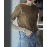 ベージュ | etoll エトル 五分袖ボートネックコットンリブT | Fashion Letter