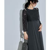 チャコール | niana ニアナ レースブラウスレイヤードショルダーデザインドレス | Fashion Letter