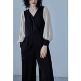 ブラック×ベージュ | niana ニアナ カシュクールデザインパンツドレス | Fashion Letter