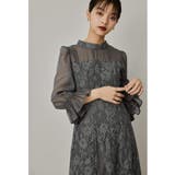 チャコール | niana ニアナ シャーリングスリーブ花柄レースドレス | Fashion Letter