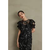 ブラック | niana ニアナ フェザーフラワーフレアスリーブドレス | Fashion Letter