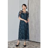 ネイビー | niana ニアナ 刺繍レースギャザースリーブドレス | Fashion Letter