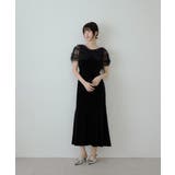 niana ニアナ ラインストーンチュールオフショルベロアドレス | Fashion Letter | 詳細画像4 