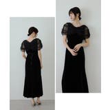 niana ニアナ ラインストーンチュールオフショルベロアドレス | Fashion Letter | 詳細画像5 