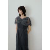 チャコール | niana ニアナ ラインストーンチュールオフショルベロアドレス | Fashion Letter