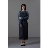 ネイビー | niana ニアナ ビスチェ風ボリュームスリーブシフォンドレス | Fashion Letter