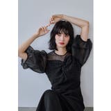 ブラック | niana ニアナ ラインストーンツイストパフスリーブドレス | Fashion Letter