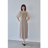 グレージュ | niana ニアナ ラインストーンツイストパフスリーブドレス | Fashion Letter