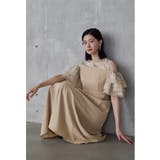 ベージュ | niana ニアナ オフショルフリルフラワー刺繍ドレス | Fashion Letter