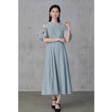 ブルーグレー | niana ニアナ オフショルフリルフラワー刺繍ドレス | Fashion Letter