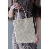 ベージュ | niana ニアナ 格子柄レースサテントートバッグ | Fashion Letter