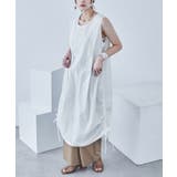 オフホワイト | サイドシャーリング ノースリーブワンピース ワンピース | Fashion Letter