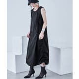 ブラック | サイドシャーリング ノースリーブワンピース ワンピース | Fashion Letter