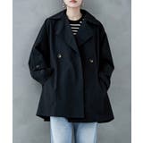 ブラック | etoll エトル トレンチ風Aラインミドルコート | Fashion Letter