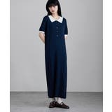 ネイビー | etoll エトル バイカラーポロ襟ニットワンピース | Fashion Letter