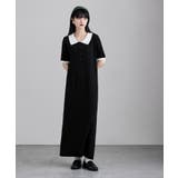 ブラック | etoll エトル バイカラーポロ襟ニットワンピース | Fashion Letter