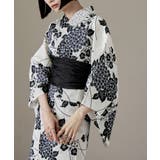 E：紫陽花と芝草 黒 | asaka アサカ 綿麻仕立て上がり浴衣＋しわ兵児帯 | Fashion Letter