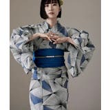 E：白地にモダン幾何学模様 | asaka アサカ 綿仕立て上がり浴衣＋しわ兵児帯 | Fashion Letter