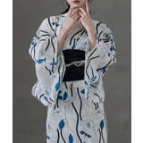 B:よろけ縞と牡丹 紺色 | asaka アサカ 大人浴衣ブランドasaka | Fashion Letter
