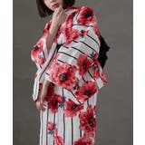 D:縦縞模様と牡丹一華 白色 | asaka アサカ 大人浴衣ブランドasaka | Fashion Letter