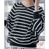 ブラック | aity アイティ Vネックボーダードルマンニット | Fashion Letter