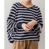 ネイビー | aity アイティ Vネックボーダードルマンニット | Fashion Letter