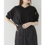 ブラック | aity アイティ 袖脇オープンVネック5分袖ニット | Fashion Letter