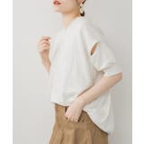 オフホワイト | aity アイティ 袖脇オープンVネック5分袖ニット | Fashion Letter