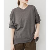 杢グレー | aity アイティ 袖脇オープンVネック5分袖ニット | Fashion Letter