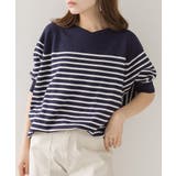 ネイビー×オフホワイト | aity アイティ パネルボーダードルマンニット | Fashion Letter