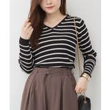 ブラック×ホワイト | aity アイティ ボーダーVネックリブニット | Fashion Letter