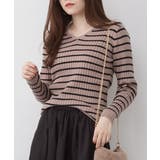 グレーベージュ×ブラック | aity アイティ ボーダーVネックリブニット | Fashion Letter