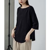 ブラック | etoll エトル ボートネック七分袖Tシャツ | Fashion Letter