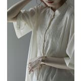 アイボリー | etoll エトル スタンドカラー刺繍ブラウス | Fashion Letter
