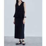 ブラック | etoll エトル リネンタッチペプラムワンピース | Fashion Letter