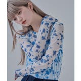 ホワイト×ブルー | etoll エトル ローズプリントシアートップス | Fashion Letter