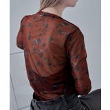 ボルドー×ブラック | etoll エトル ローズプリントシアートップス | Fashion Letter