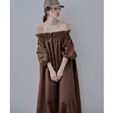 ブラウン | etoll エトル タフタボリュームオフショルワンピース | Fashion Letter