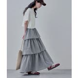 オフホワイト | etoll エトル ギンガムチェックティアードスカート | Fashion Letter